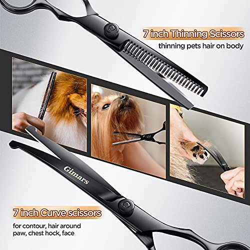 Gimars 7inch Professional 4CR Stainless Steel 6 in 1 Grooming Scissors for Dogs with Safety Round Tip, Heavy Duty Titanium Coated Pet Grooming Scissor for Dogs, Cats and Other Animals - style: 7inch Round Tip 6 in 1 Professional