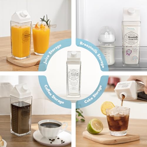 Papablic Glass Breast Milk Pitcher, 17oz 2-Pack Breastmilk Storage Containers for Pitcher Method Feeding, BPA-Free Leakproof Baby Formula & Milk Storage Bottles, Fridge Safe, Includes Cute Stickers