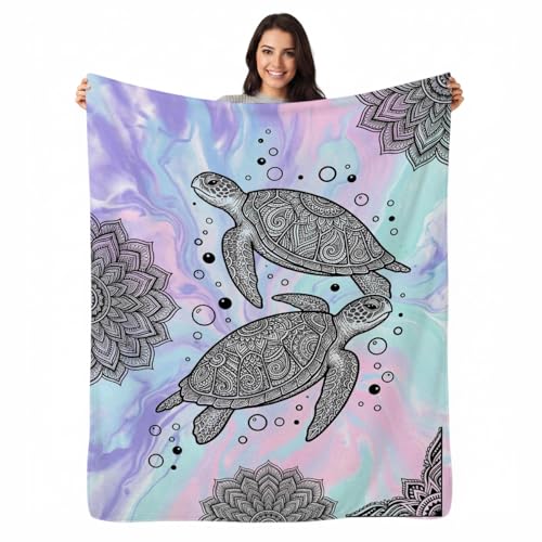Mandala Sea Turtle Throw Blanket, Soft Flannel Fleece 50" x 60" | Yujiiso Mandala Sea Turtle Blanket Lightweight Decor for Living Room, Bedroom, Office and Travel, Home Decor Gift - color: Mandala Sea Turtle Throw Blanket, size: 50"x60"
