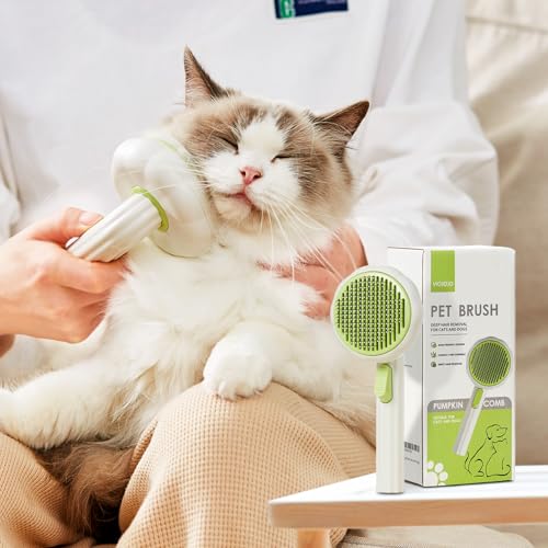Cat Brush Dog Brush with Release Button for Shedding, Self Cleaning Cat Comb Hair Brush for Indoor Cats, Dog Deshedding Brush Grooming Kit, Pet Supplies Hair Remover Tool - color: Green