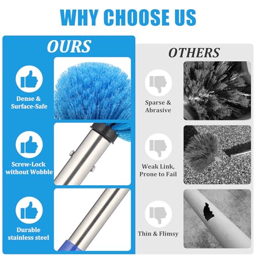 Cobweb Duster with Extension Pole - 4 FT Lightweight Stainless Steel Extendable Duster Ceiling Fan Duster for High Ceilings, Medium Stiff PET Bristle Spider Web Brush for Indoor/Outdoor Cleaning - size: 4FT