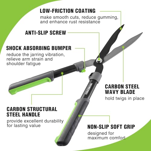 WORKPRO Garden Hedge Shears, 23" Manual Hedge Clippers/Bush Cutter | Gardening Shears with Steel Wavy Blade, Shock Absorbing Bumper, Ergonomic Handle for Pruning Borders & Shrubs - size: 23"