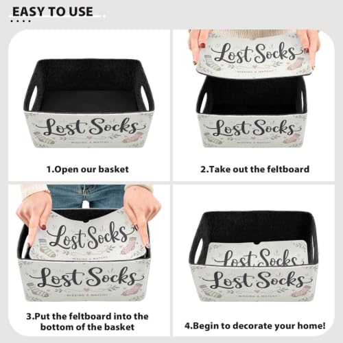 Storage Baskets Felt Foldable Storage Cube Shelf Bins Organizer Box for Kids Toys Office Bedroom Closet Babies Nursery 2-Pack (Cute Lost Socks) - color: Cute Lost Socks