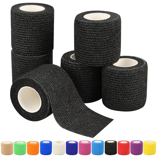 6pcs 2in Self Adhesive Bandage Wraps, 12 Colors, 5 Yard Wraps for Sports - color: 6pcs Black