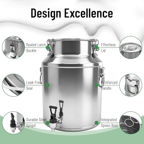 Milk Can 15L Milk Container 304 Stainless Steel Milk Jug Bucket Wine Pail Bucket Bottle 4 Gallon Container Storage with Faucet & Sealed Lid for Grain Wine Liquid