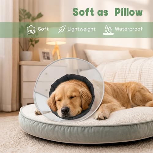Dog Cone Collar to Stop Licking with Soft Detachable Liner, Comfortable Elizabeth Recovery Collar for Large Medium Dogs After Surgery, Pet Neck Head Cone Alternative, XS, Black - color: Black, size: XS