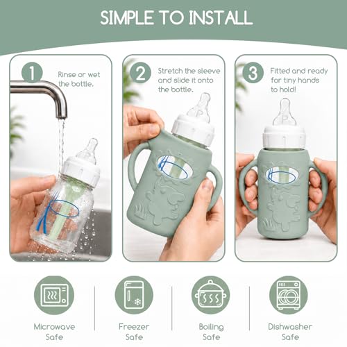 4 Pack Silicone Sleeves for Dr. Brown's Glass Baby Bottles, Anti Breakage Baby Bottle Sleeves Holder, Compatible with Dr. Brown's Anti-Colic Options+ Narrow Glass Baby Bottles, 4 oz/120 mL - color: Grey 4 Pack 4OZ