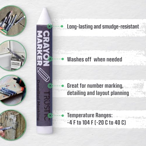 Universal Crayon Wax Marker for Industrial and Craft Detailed Marking on Lumber Metal Carton Ceramics Concrete Glass Plastic Tire, 4 x 1/2", Pack of 6 (White) - color: White