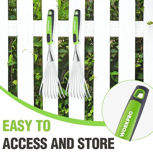 WORKPRO 16" Hand Rake, Garden Rake with Soft Handle | Heavy Duty Stainless Steel Small Garden Hand Tool for Gardening, Cultivating, Loosening Soil & Spreading Mulch, Flower Beds