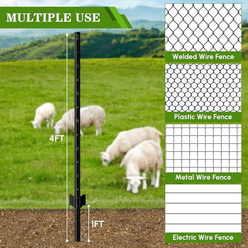 10 Pack Metal Fence Post, 4FT Heavy Duty U-Post for Wire Fence, No Dig T Posts Garden Fencing Stakes for Temporary Fencing, Electric Fence Wire, Corner Anchor - size: 4FT-10P