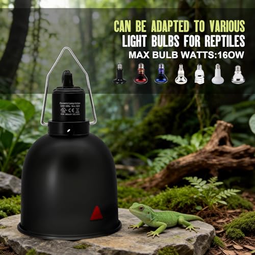 2-Pack Reptile Light Fixture 5.5in Deep Dome Reptile Lamp Fixture Heat Lamp Fixture for Heat/UVA/UVB Bulb Basking Lamp Max 160W for Reptile Habitat
