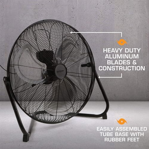 Hurricane Pro High Velocity Floor Fan, 3 Speeds, Black, 20in, 2 Pack | Corded Electric Air Cooling Unit w/ 5300 CFM Airflow for Home, Greenhouses, Garages, Gyms & Workshops