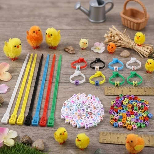 100 PCS Colorful Numbered Chickens Identification Leg-Rings, Adjustable Chicken Leg Bands with 200 PCS Charms Accessories, Chick Tags, Poultry Identification Leg Bands for Chicken, Duck, Goose (14cm)