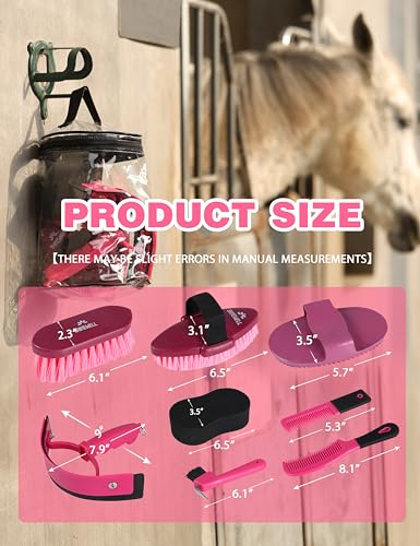 Shinewell Horse Grooming Kit, Complete Horse Brush Set, Equine Grooming Tools for Shedding & Daily Care Pink - color: Pink