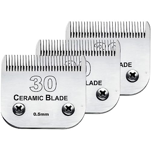 #30 Blade Dog Grooming Replacement Blades Compatible with Andis/Wahl/Oster | Dog Clippers,Detachable Ceramic Blade & Stainless Steel Blade,Size-30, 1/50-Inch Cut Length (64260),3Pack - color: 3pcs #30