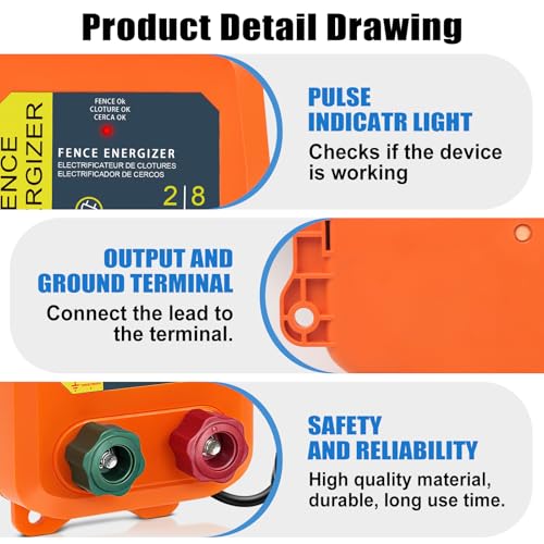 2 Mile AC Powered Low Impedance Electric Fence Charger，0.10 Joule Plug-in Electric Fence Energizer，Contain Small Animals, Keep Out Pests and Wildlife Invasion - color: Orange 0.10 Joule