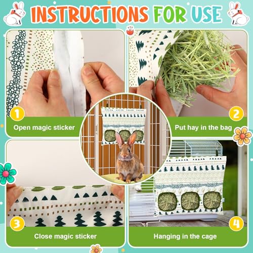 UPINS 2Pack Guinea Pig Hay Feeder Bag,Bunny Rabbit Cage Bag Hanging Holder | Guinea Pig Cage Feeder,for Bunny Rabbits,Chinchillas,Hamsters,Small Pets,and Animals - color: White Blue, size: 34 x 28 cm