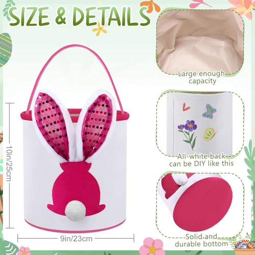 Honeydak 4 Pcs Lighted Easter Baskets for Kids Bunny Easter Egg Hunt Bags Canvas Tote Gift Bags Egg Buckets with Handles for Eggs Hunt, Toys, Candy, Gifts Party Favors(Paillette Rabbit Ear) - style: Paillette Bunny Ear