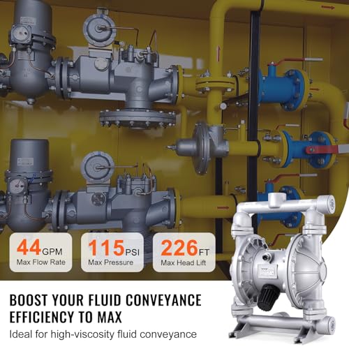 VEVOR Air Operated Double Diaphragm Pump, 44GPM, Max 115PSI Air Waste Oil Pneumatic Transfer Pump with 2 Extra Diaphragms, 1-1/2 inch Inlet & Outlet Aluminum Alloy Diaphragm Pump for Diesel Grease Oil | for Diesel Grease Oil, 2 Extra Diaphragms, 1 Inch In