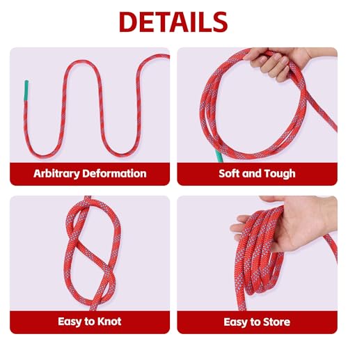 1/2in x 150ft Double Braided Arborist Rigging Rope, 48 Strands Polyester 8000LBS Heavy Duty Climbing Bull Rope for Tree Swing Rappelling Rescue Camping - size: 1/2in x 150ft, style: Red