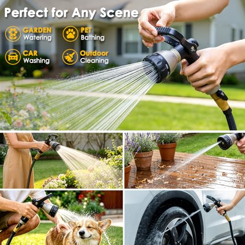 FANHAO Fireman Style Water Hose Nozzle Heavy Duty Metal, 8 Spray Patterns | Large Lever Control, Non-Slip Ergonomic Grip, High Pressure, Rustproof Leakproof Garden Hose Sprayer for Garden, Car & Pet - color: Black