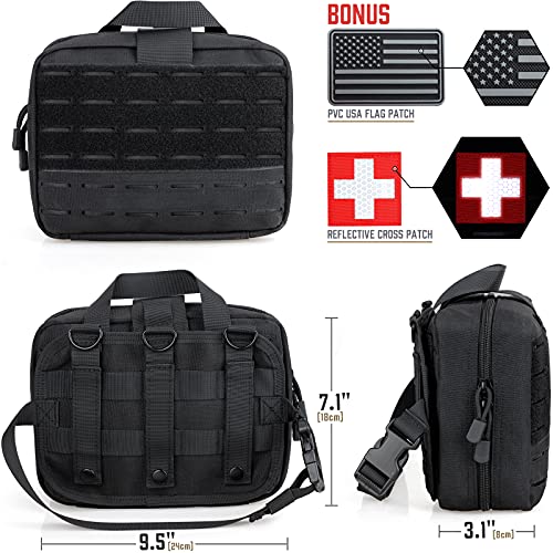 LIVANS Medical Bag, First Aid Bag Empty for Emergency & Trauma Kits | Molle Quick Release Design, Headrest Mount, Includes Flag and Cross Patch,Versatile for Tactical, Camping, Hiking and Travel - color: Black