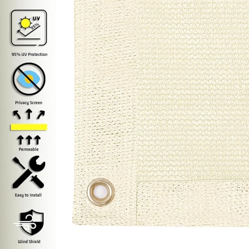 SUNNY GUARD Shade Cloth 4x8 FT HC-093 Sun Shade Fabric Cover Tarp Cream | 90% UV Block HDPE Sun Shade Screen Fabric Tarp with Grommets for Pergola, Backyard & Garden, Custom Sizes - color: Beige, size: 0 4'×0 8'
