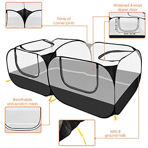 SlowTon Small Animals Playpen, Pop Up Detachable Bottom 73"x36"x25" | Portable Chicken Coop Run, Large Chick Brooder, For Guinea Pig Bunny Puppy, Indoor Outdoor, Flat Top - color: Black, size: 73"x36"x25"