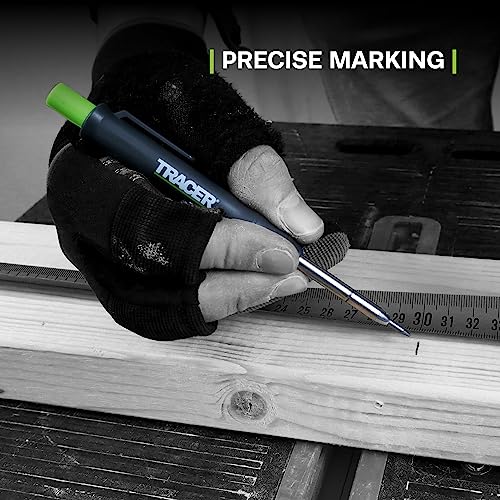 Tracer Mechanical Carpenter Pencils Set with Replacement Lead (6 Pack) - Construction Pencil with Site Holster - All In One Marking Kit for Carpenter Tools Contractor Pencils - AMK1 | Holster with Belt Clip and Carpenter Pencil Sharpener, 6 Pack of 2.8mm