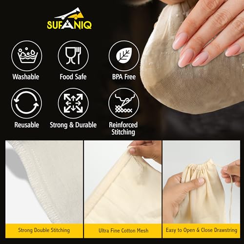 Nut Milk Bag - 2 Bags (12 x 12 Inch) 100% Unbleached Cotton Cheese Cloth Bag for Straining, Premium Nut Milk Bag Reusable, Nut Bag Strainer for Almond, Soy, Oat Milk, Juices, Cheese Making - size: 12x12 / 2 pieces
