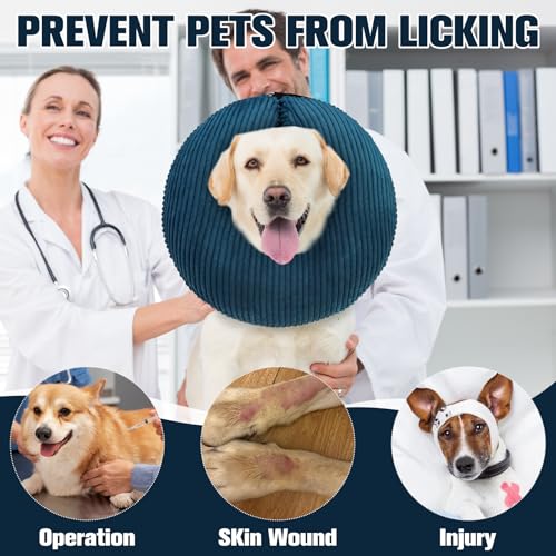 BINGPET Inflatable Dog Cone Collar,Dog Neck Donut Alternative After Surgery | Soft Cone for Large Medium Small Dogs Cats, Recovery E Collar to Stop Licking Pets from Injury, Lightweight Breathable Cotton - color: Navy Blue, size: XL(Neck: 18"-21" | Diamet