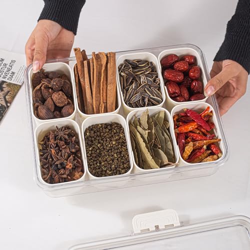 Amzcku Divided Serving Tray with Lid and Handle - Snackle Box Charcuterie Container (Pack of 2) - size: 2 pack 8 Compartments