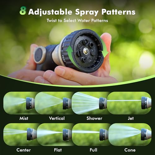 RESTMO Water Hose Nozzle Heavy Duty, Adjustable Hose Sprayer Thumb Control | Premium Zinc Alloy, 8 Adjustable Spray Patterns, Flow Control, TPR Rubberized, Ideal for Plants & Lawns, Cars & Pets, Black - color: Black