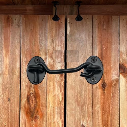 4 Pack 4" Hook and Eye Gate Latch, Stainless Steel Rust-Resistant Barn Door Lock Cabin Hooks for Gate Shutters Window Slide Barn Shed Cabinet Bathroom, with 16pcs Screw,Black - color: Black, size: 4 inch(4pcs)