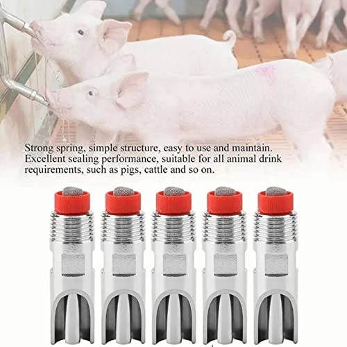10 Pcs Stainless Steel Automatic Pig Waterer Nipples, 1/2" NPT Thread Livestock Watering System Drinkers for Piglets, Goats, Sheep, and Farm Animals Supplies