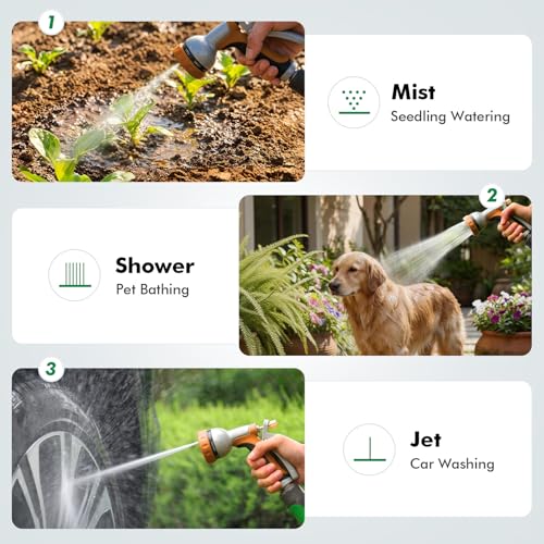 RESTMO Garden Hose Nozzle Heavy Duty, Rear Trigger Water Sprayer, Orange | 7 Adjustable Spray Patterns, Durable Metal, Flow Control, Ideal for Plants & Lawns Watering, Cars & Pets Washing - color: Orange