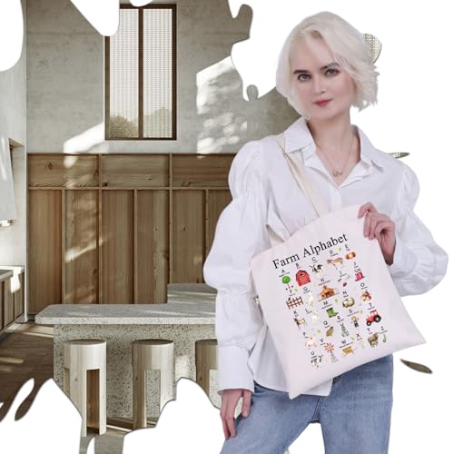 VAMSII Farm Alphabet Tote Bag Funny Farmer Gifts Farm Life Gifts Farm Themed Gifts Canvas Bag Farm Owner Gift Storage Bag