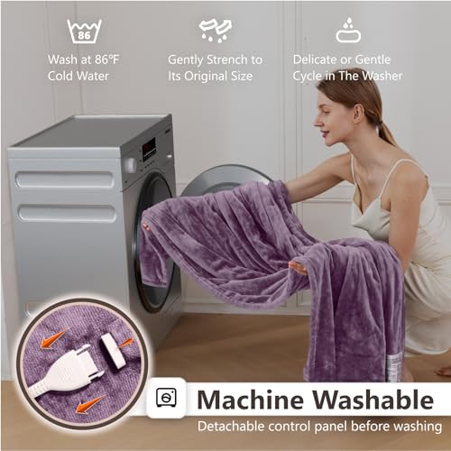 Wapaneus Heated Blanket Electric Full Size 72"x84" with 10 Heating Levels 12 Timer Settings and 8 Hours Auto-Shut Off,Flannel Fast-Heating Electric Blanket,ETL Listed Machine Washable,Purple - color: Purple, size: 72*84in