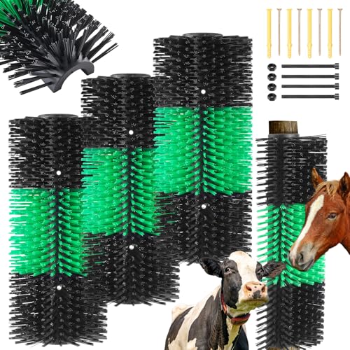 3 Pack Livestock Scratching Brush, Green and Black | Animal Scratcher, Itch Relief Grooming, Horse Goat Cow Scratcher, Fence Post Mounting, Durable Bristles, Farm Livestock Care - color: Green and Black