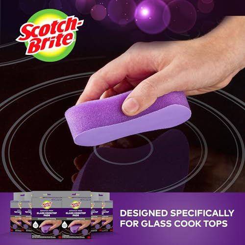 Scotch-Brite Glass Cooktop Pads, Scratch-Free & Non-Abrasive Scrubbers for Glass or Ceramic Stovetops, Cleans Burnt-On Messes with Just Water, Reusable Dishwasher-Safe Design (12 Pads) - size: 12 Pads