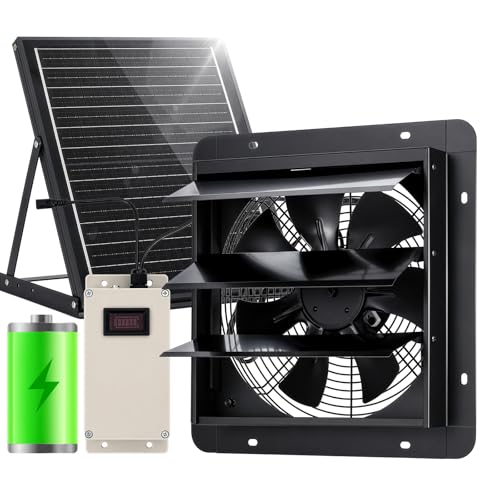 GROWNEER Solar Powered Exhaust Fan, 30W Solar Panel+10" High Speed Solar Powered Fans with Power Adapter, Waterproof Solar Fan with Bracket for Shed, Chicken Coop, Greenhouse, Attic - style: 10 Inch with Solar Panel
