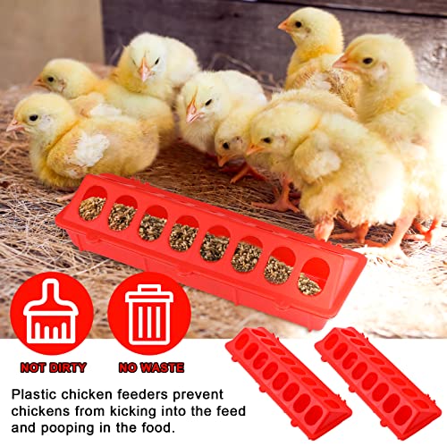4 Pcs Plastic Flip Top Poultry Feeder Small Plastic Chicken Feeder for Pigeon Duckling Quail Drinker No Mess No Waste Multihole Birds Feeding Dish Dispenser(Red)