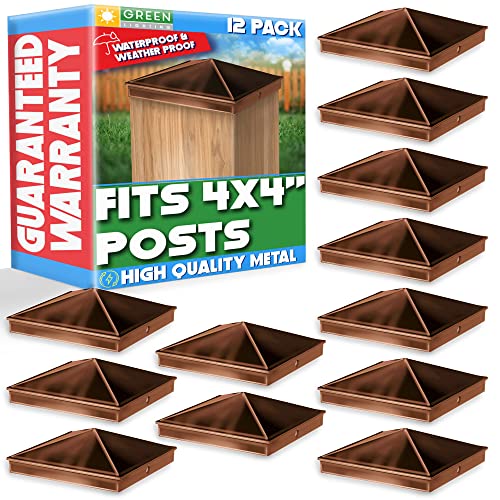 GreenLighting 4x4 Aluminum Pyramid Post Cap Cover (Brown 12 Pack) Fits 4x4 Nominal Wood (True 3.5 x 3.5) Powder Coated Matte Outdoor Caps Cover, Fence, Decking, Waterproof - color: Brown 4x4, size: 12 Pack
