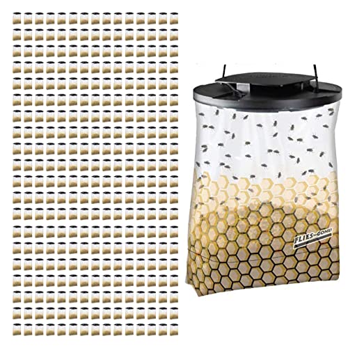Flies Be Gone Fly Trap – Disposable Outdoor Fly Trap, Protein-Powered Attractant for Farms, Ranches & Patios – Hanging Fly Catcher, Fast Fly Infestation Control for Livestock & Backyards 300-Pack - size: 300 Traps