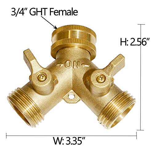 2 Way Hose Y Valve Hose Splitter Garden Hose Y Valve Connectors 2 way shut off valves With Solid Brass Handle Brass Y Valves Water Garden Hose Adapter 3/4"GHT Thread Extra 4 Presure washers - size: 3/4" S