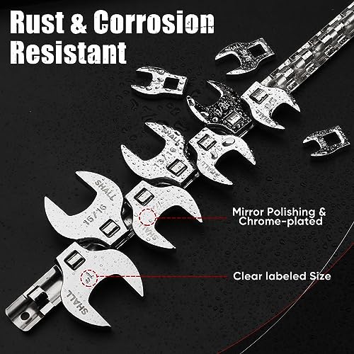 SHALL 3/8" Crows Foot Wrench Set, 11-Piece SAE Crowfoot Wrench Set with Clip-on Organizer, 3/8"-1", Tools for Mechanics, Access Fasteners in Tight Spaces - size: 9.5 - 25.4 mm