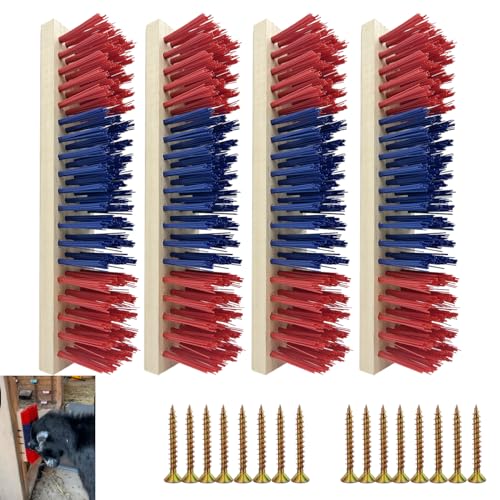 4 Pack Livestock Scratching Brushes Goat Scratcher Brush with 20 Screws,Goat Grooming & Massage Scratch Brushes for Goat Horse Cow Sheep Pig,Goat Supplies,Goat Toys(Red)