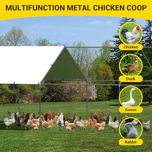 Garvee Large Metal Chicken Coop with Waterproof and Anti-UV Cover, Walk-in Poultry Cage with Double Door, Large Chicken Run for Backyard Farm Use, 9.8x19.7X 6.6 ft