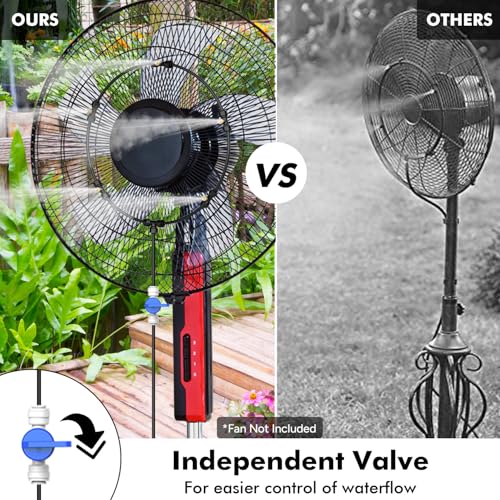 DR.PREPARE Outdoor Misting Fan Kit, 16.4ft Mist Hose Mister Fan, Water Misters for Cooling for Patio backyard, Portable Misting System, Independent Valve for Control
