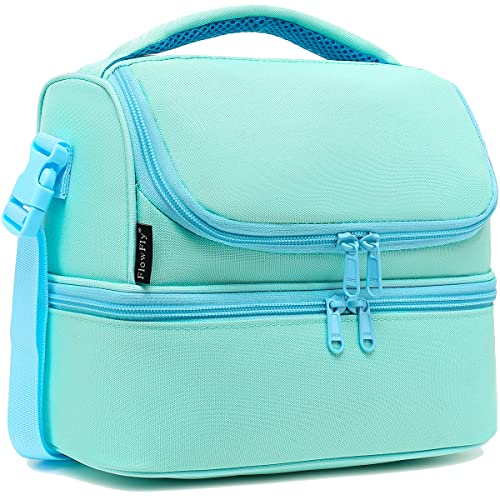 FlowFly Double Decker Cooler Insulated Lunch Bag Large Tote for Boys, Girls, Men, Women, With Adjustable Strap,Light Blue - color: Light#Blue